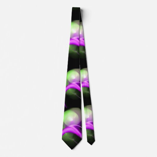 Cravate ALIEN PEARL Purple Green Fractal perles en noir (Devant)