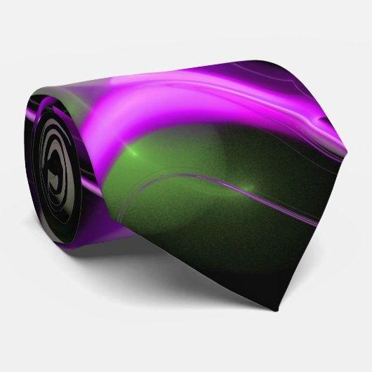 Cravate ALIEN PEARL Purple Green Fractal perles en noir (Roulé)
