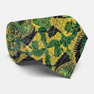 Cravate Alligator Crocodile Dragon Cuir Vert Jaune