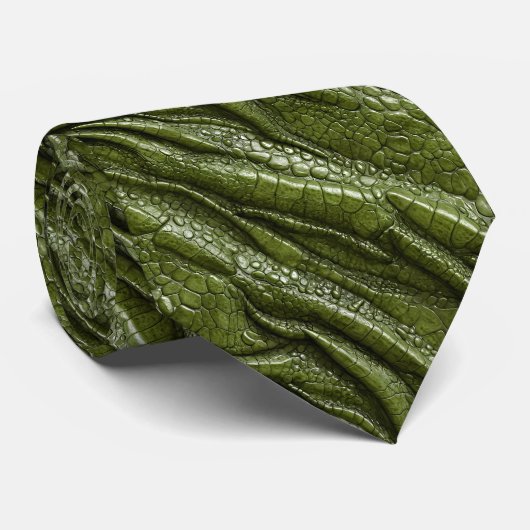 Cravate Alligator Crocodile Dragon Serpent Cuir Vert (Roulé)