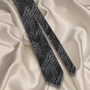 Cravate Alligator noir Faux cuir ・ double face