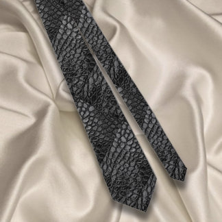 Cravate Alligator noir Faux cuir ・ double face