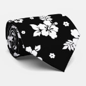 Cravate Aloha Black Classic Hawaiian Motif sans fil (Roulé)