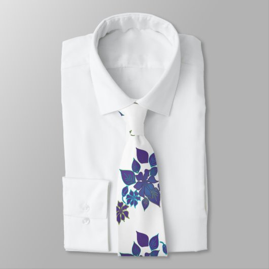 Cravate Aloha Fleur Bleu et Violet (Attaché)