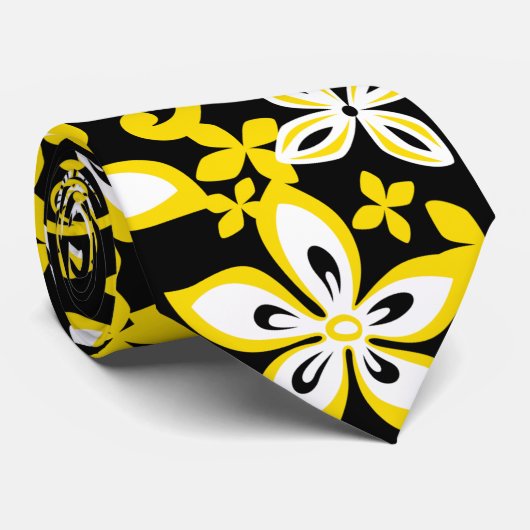 CRAVATE ALOHA HAWAII (NOIR/JAUNE) (Roulé)