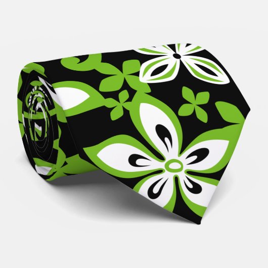 CRAVATE ALOHA HAWAII (NOIR/LIME) (Roulé)