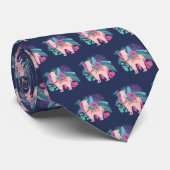 Cravate Alpaga rose, llama feuilles tropicaux et fleurs de (Roulé)