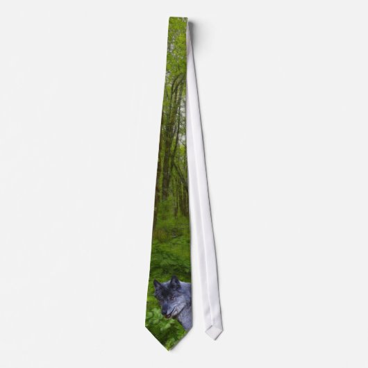 Cravate Alpha Male Grey Wolf & Forest Wildlife Necktie (Devant)