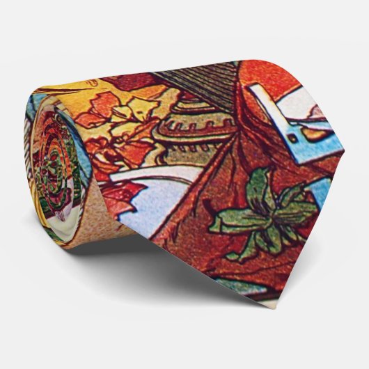 Cravate Alphonse Mucha Peacock (Roulé)