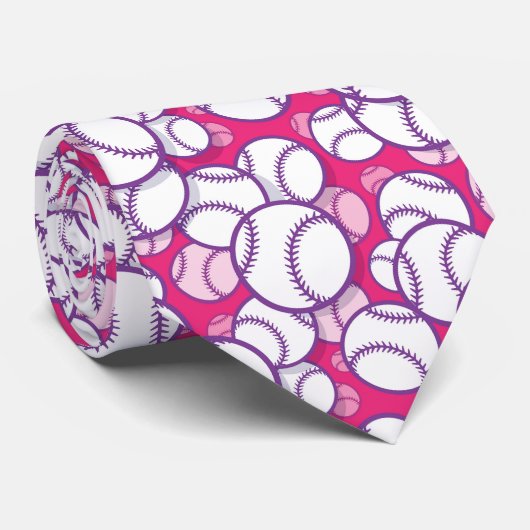 Cravate Amateurs de baseball cool rose blanc (Roulé)