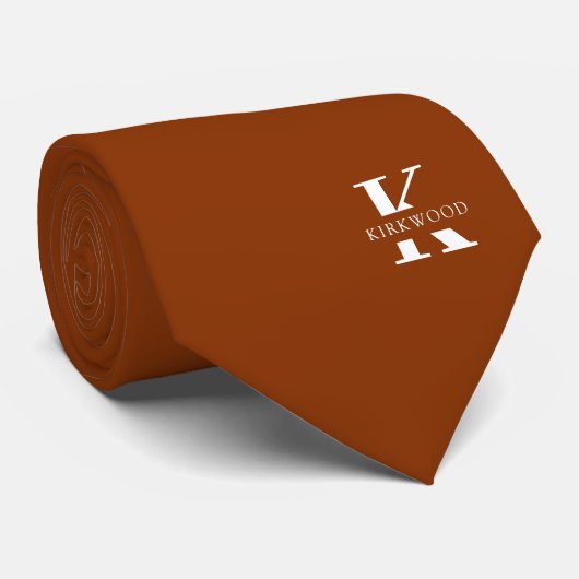 Cravate Amber Orange Élégant Monogramme + Nom | Sur un côt (Roulé)