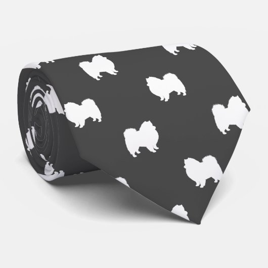 Cravate American Eskimo Chien Silhouettes Eskies Motif (Roulé)