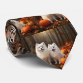 Cravate American Eskimo Chiot Automne Citrouille délice (Roulé)