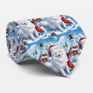 Cravate American Eskimo Dog Winter Wonderland Noël