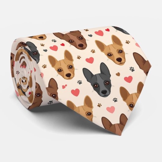 Cravate American Hairless Terrier Valentine Hearts Pattern (Roulé)