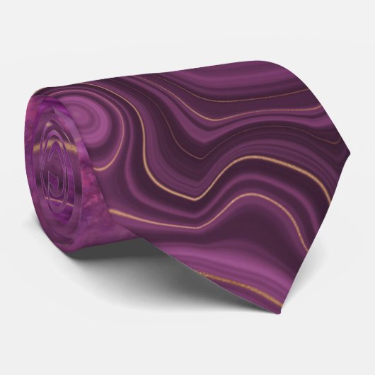 Cravate Améthyste Violet Et Agate Abstrait Or (Roulé)