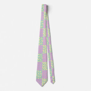 Cravate Amour à Carreaux Rose Pastel, Jaune, Violet & Vert