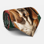Cravate Amoureux des chiens Basset Hound Rouge Vert Plaid (Roulé)