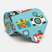 Cravate Amusant Colorful Retro Lomo Cameras Motif (Bleu) (Roulé)