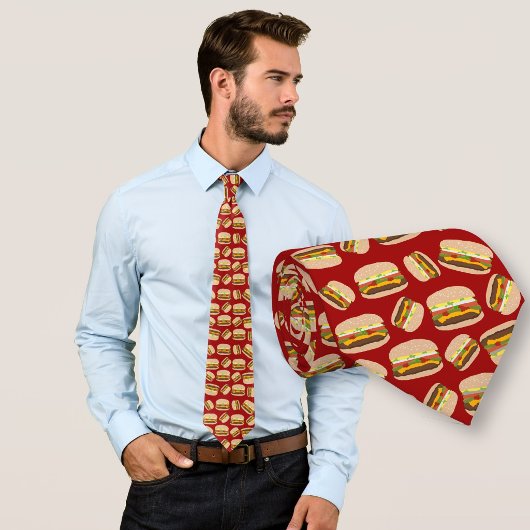 Cravate Amusant motif de cheeseburger fantaisie rouge