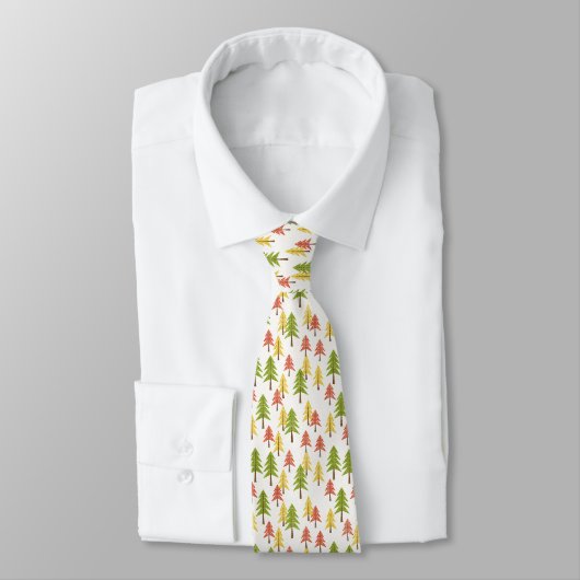 Cravate Amusant Rouge Vert Jaune Abstrait Pine Trees Motif (Attaché)