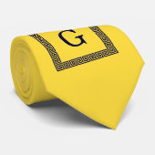 Cravate Ananas, Clé grecque bleue marine #1 Monogramme enc (Roulé)