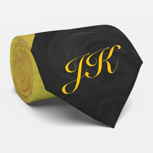 Cravate Ananas et Monogramme noir (Roulé)
