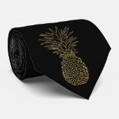 Cravate Ananas Tropical Élégant Or et Noir (Roulé)