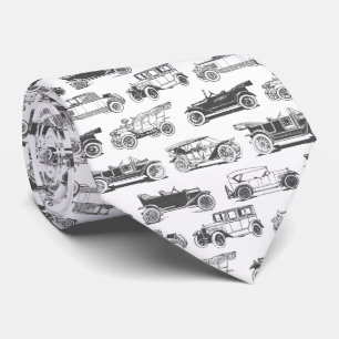 Cravate Ancien Motif de voiture noir blanc Vintage