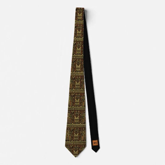 Cravate Ancien Motif tribal noir orange (Devant)