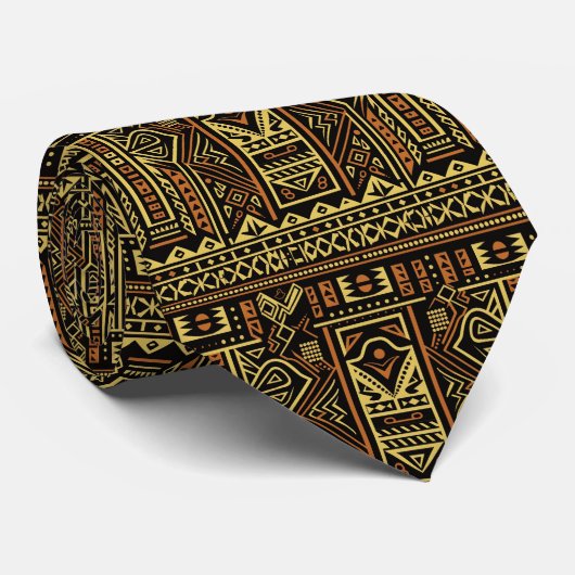 Cravate Ancien Motif tribal noir orange (Roulé)