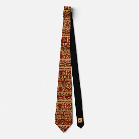Cravate Ancien Motif tribal Rouge Jaune (Devant)