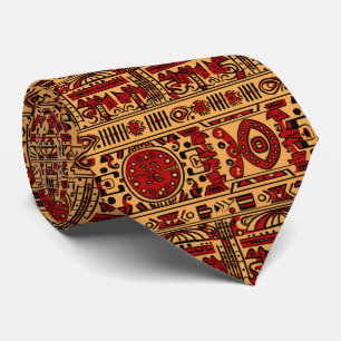 Cravate Ancien Motif tribal Rouge Jaune