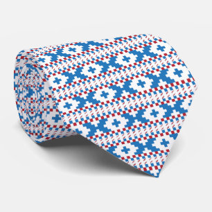 Cravate Anciens signes lettons bleu, rouge, blanc art popu