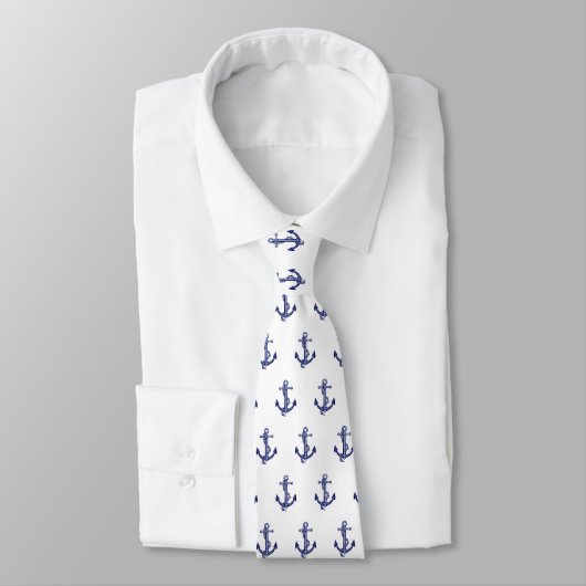 Cravate Ancrage nautique bleu et blanc (Attaché)