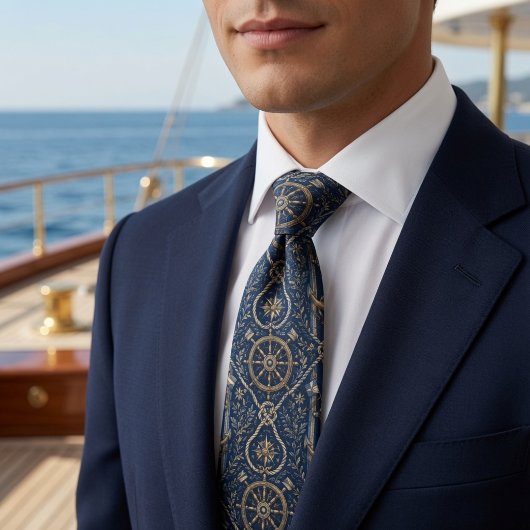 Cravate Ancre de luxe marine bleu et or
