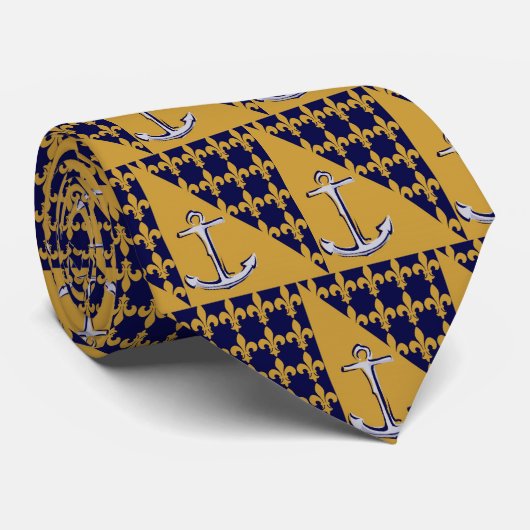 Cravate Ancre Fleur De LIs Blue Gold (Roulé)