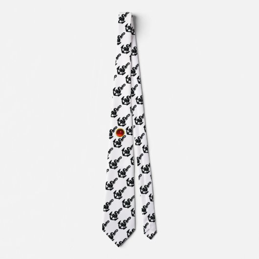 Cravate ANCRES ANTIQUES, POISSON, GEM RUBY Blanc noir Naut (Devant)
