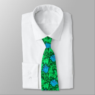 Cravate Anémone de William Morris, vert vert et turquoise