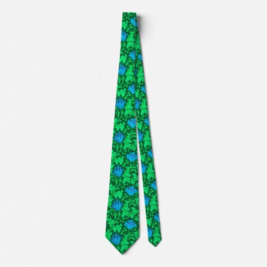 Cravate Anémone de William Morris, vert vert et turquoise (Devant)