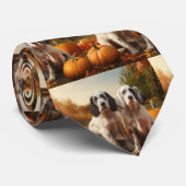 Cravate Anglais Setter Puppy Automne Citrouille de plaisir (Roulé)
