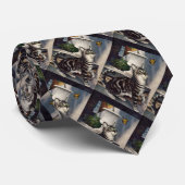 Cravate Animaux vintage, chat tabby mignon et papillon (Roulé)