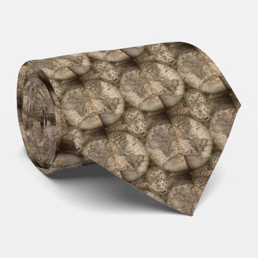 Cravate Antique Historique Ancien Monde Atlas Continents (Roulé)