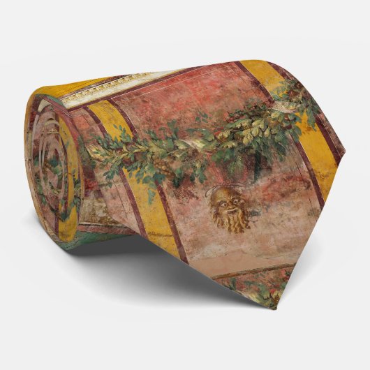 CRAVATE ANTIQUE ROMAN FRESCO,SATYR MASK,GARLAND,FRUITS  (Roulé)