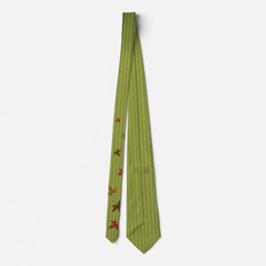 Cravate Apple Green Stripes Automne Feuilles Mariage Crava (Dos)