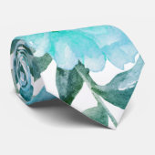 Cravate Aqua bleu aquarelle fleurs de cactus, succulent (Roulé)