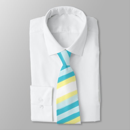 Cravate Aqua Bleu et Jaune Diagonal Striped Hommes (Attaché)