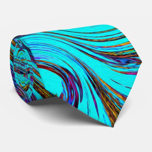 Cravate Aqua Bleu et Noir Groovy Art Abstrait Rétro (Roulé)
