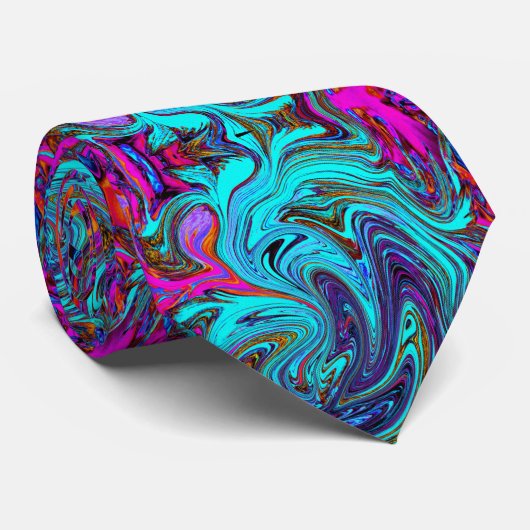Cravate Aqua Bleu et Noir Super Art rétro Abstrait (Roulé)