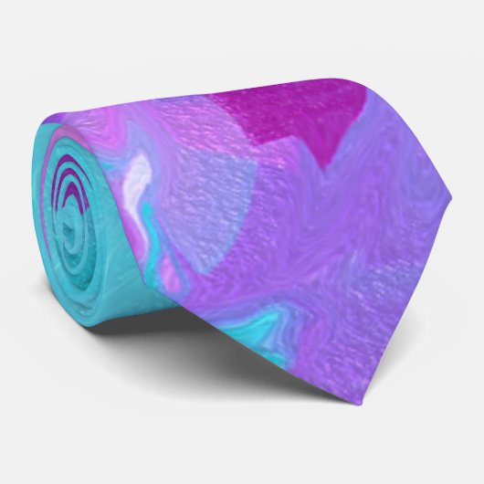 Cravate Aqua bleu rose moderne Abstrait (Roulé)